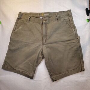 Carhartt Mens Canvas Carpenter Shorts Olive Green Relaxed Fit Size 40